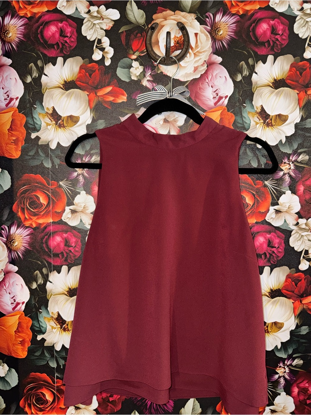 Banana Republic Sleeveless Mock-Neck Blouse with Draped Back in Deep Burgundy, M